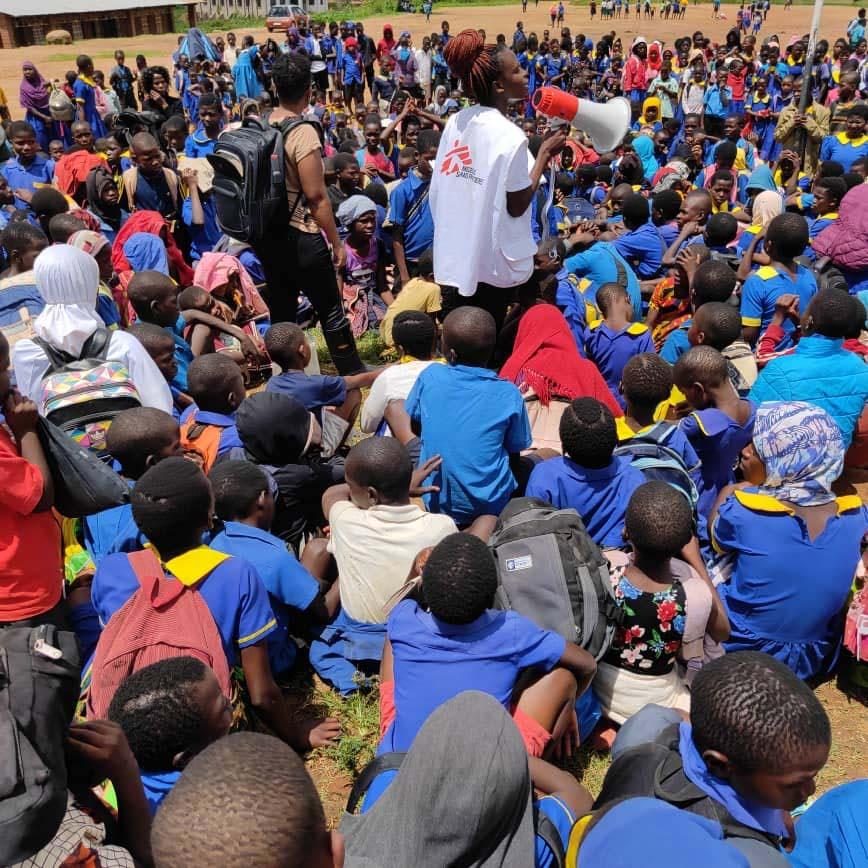 MSF conducting a health promotion session and vaccination in Blantyre District