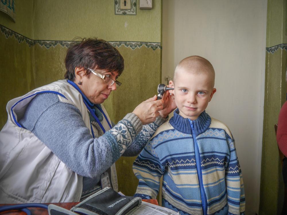 Mobile clinic in Slavne village, eastern Ukraine. February 2019.