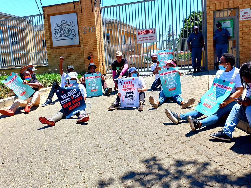 Members of various civil societies gathered outside the Netherlands Embassy in Pretoria.  For the TRIPS Waiver which was proposed to the World Trade Organisation by South Africa and India. Various members stood outside different embassies and handed over letters to call on this countries  to support the TRIPS Waiver to share access to the manufacturing the required drugs with low income countries.