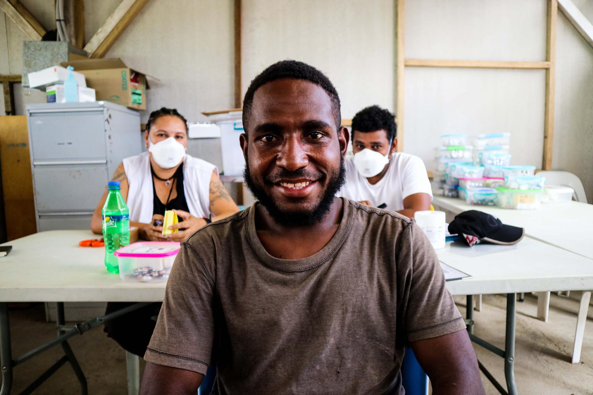 A patient collecting his medication at an MSF clinic in Papua New Guinea