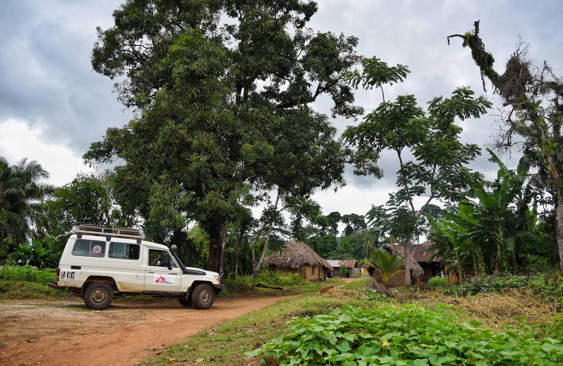 The MSF outreach team in an MSF vehicle in Kenema district, eastern Sierra Leone.