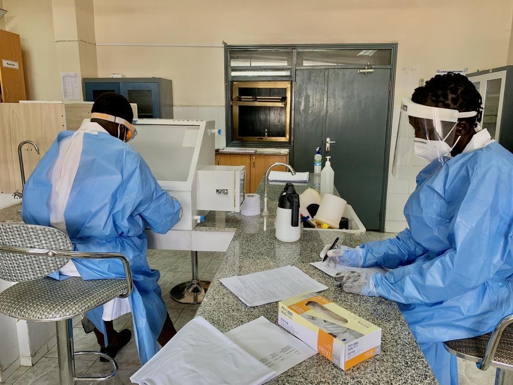 Lab technicians fixing samples in South Sudan