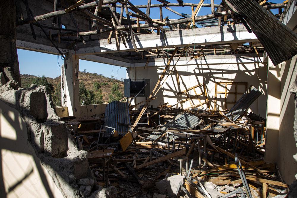 A picture of a destroyed classroom at Tsegay Berhe school in Adwa, central Tigray.