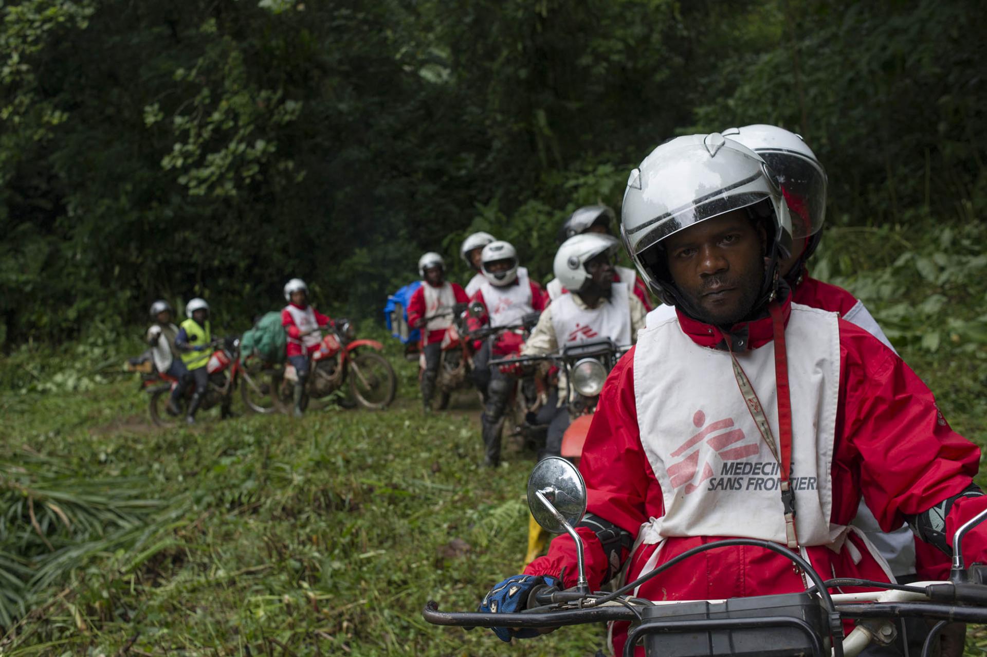 MSF team pictured during a mobile clinic, en-route to the village of Lukweti in Masisi territory, in the east of DRC
