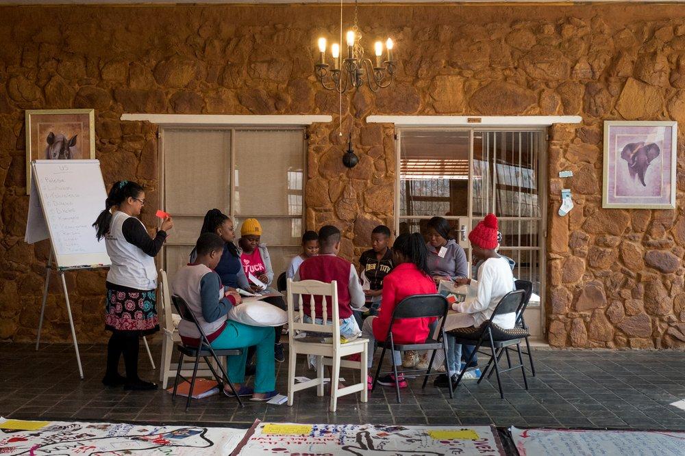 A group of sexual assault survivors working on their body maps during MSF's Body Mapping workshop, Rustenburg, June 2018.