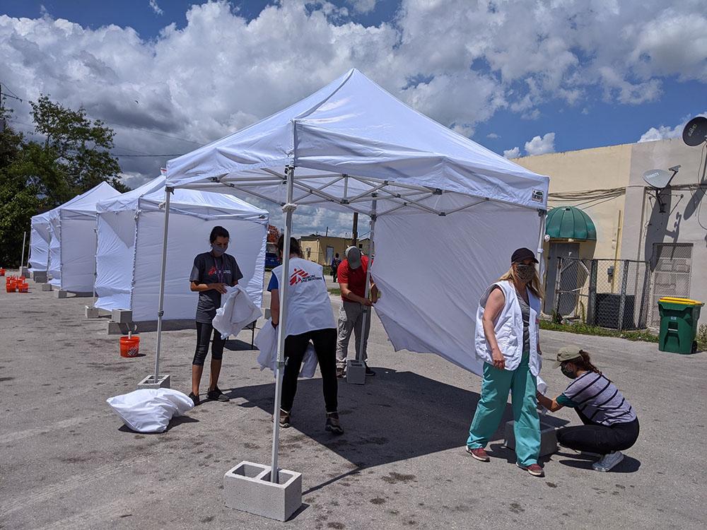 A Doctors Without Borders (MSF) team sets up a mobile testing and health clinic in Immokalee, Florida, designed to address some of the unmet health needs of the large community of migrant farmworkers in the area during the COVID-19 outbreak. 