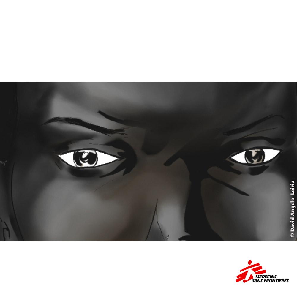 A graphic of a close up of a woman's eyes in Bentiu , South Sudan