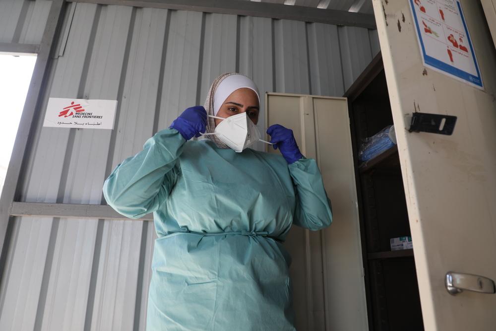 MSF staff member wearing protective equipment for COVID-19