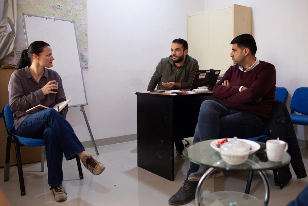  Suhaib Majed in a meeting with the coordinators of other MSF projects in Mosul.