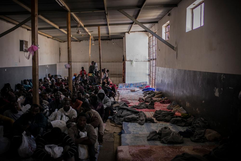 Men detained in Abu Salim detention centre, in Tripoli, Libya.