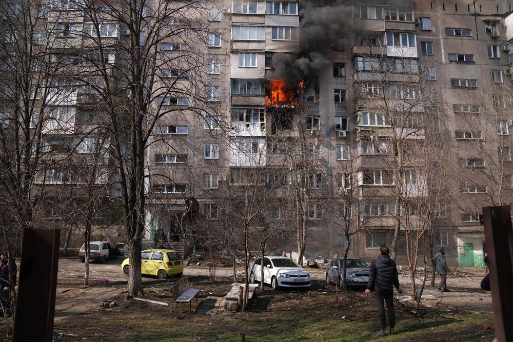 burning apartment building