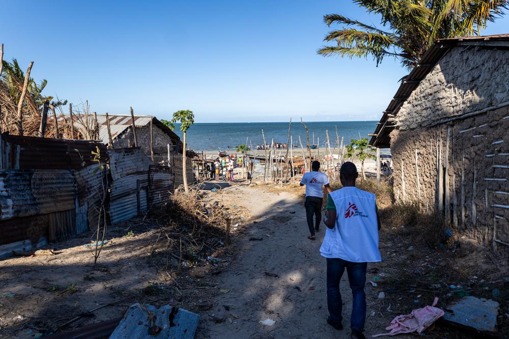 MSF Staff walking through Mocimboa da Praia,  Mozambique 