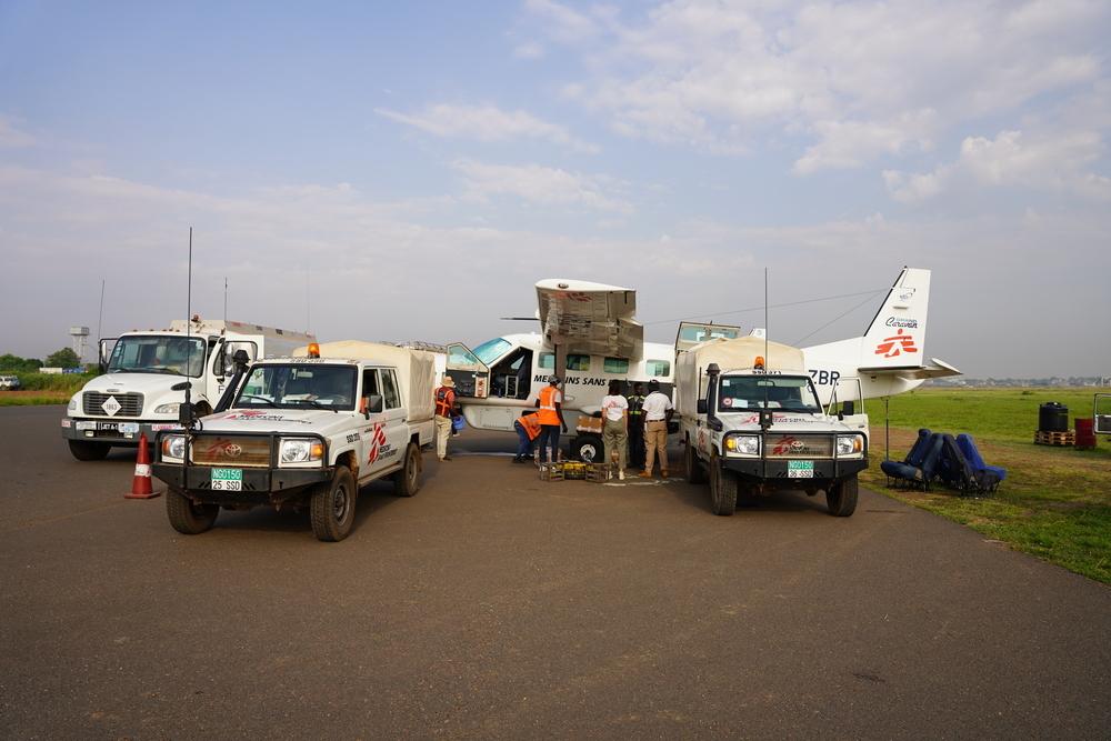 MSF vehicles and planes are parked at Juba International Airport, ready to respond to epidemics and pandemics