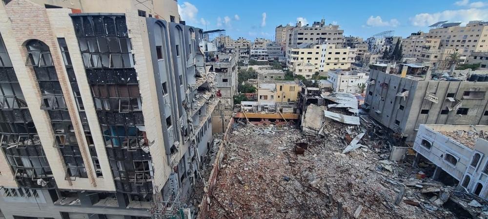 Rubble and destroyed buildings in the Al-Shifa neighbourhood near the MSF clinic in Gaza City, June 2024.