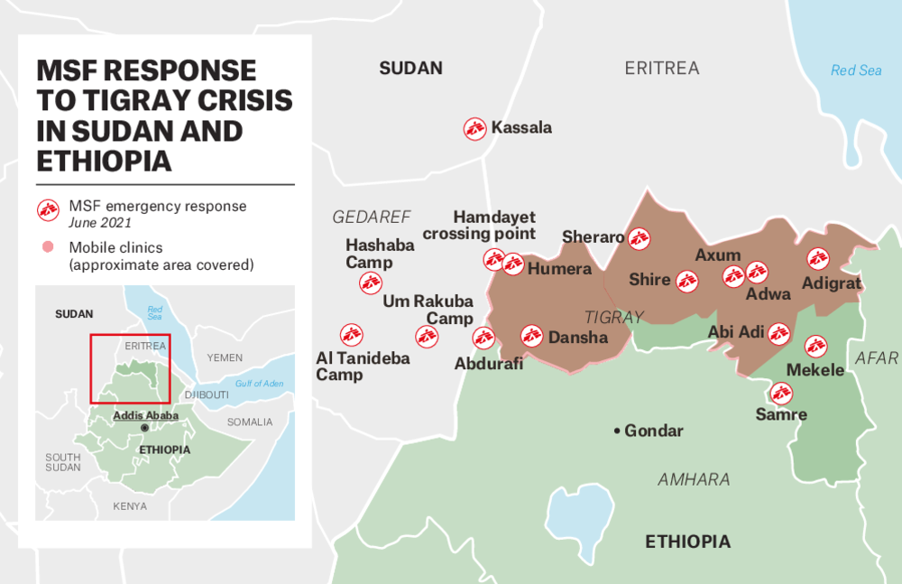 Map of Response to Tigray crisis in Sudan and Ethiopia
