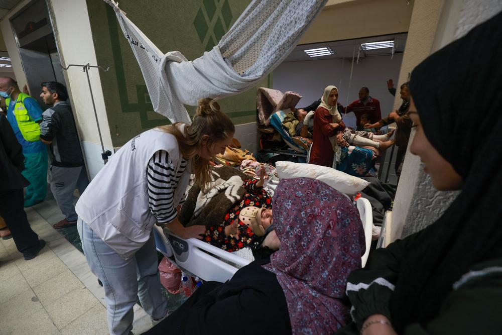 Image of an overcrowded hospital in Khan Younis, Gaza, as IDF steps up with bombardment. 