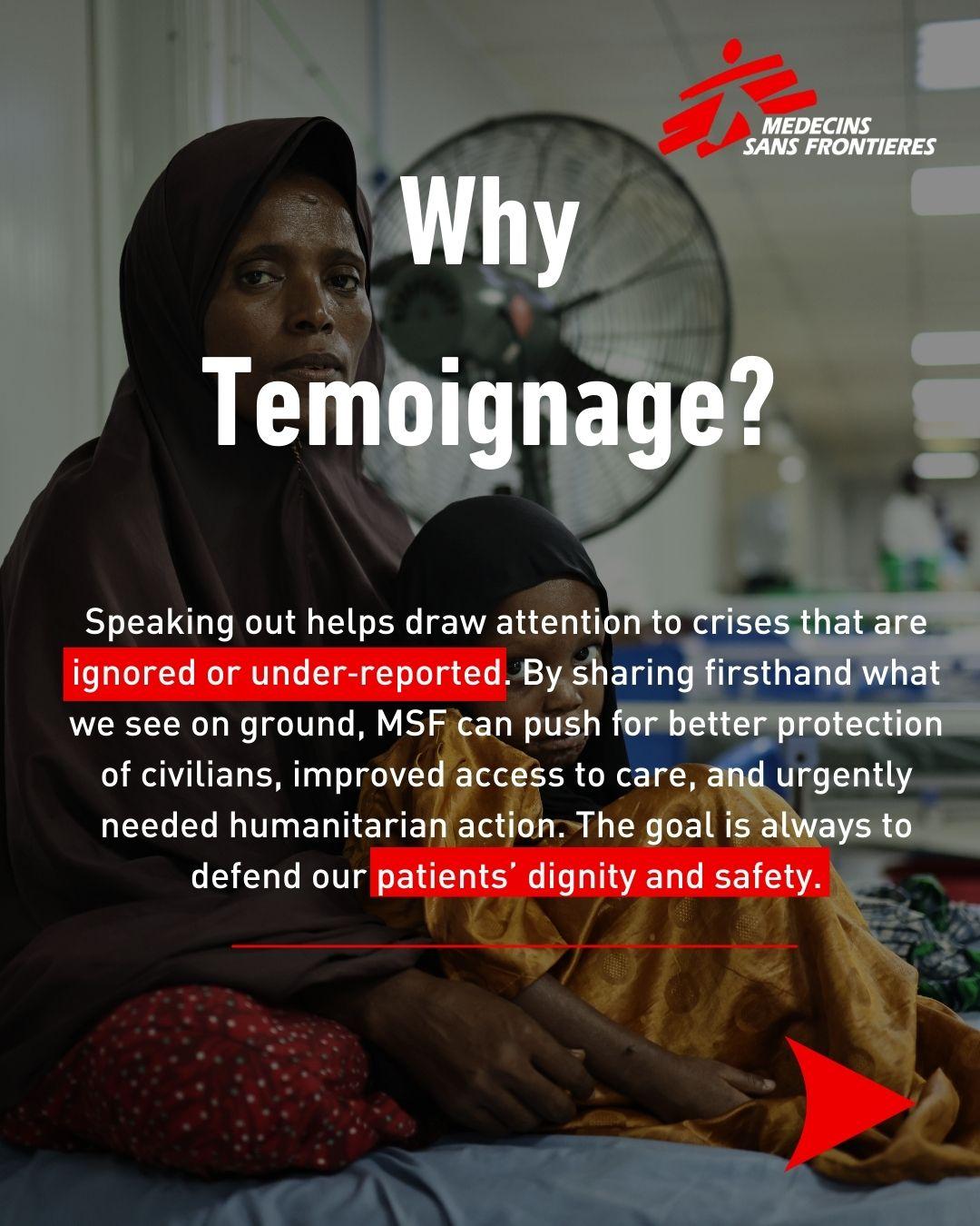 This carousel explains MSF principle of Temoignage