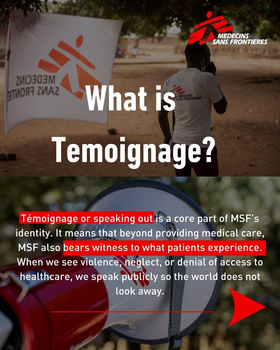 This carousel explains MSF principle of Temoignage