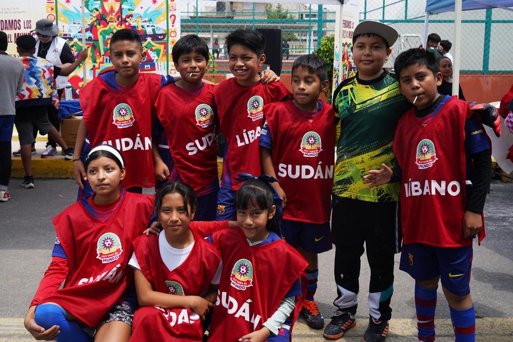 A group of children representing Lebanon and Sudan in the world cup game in Chalco