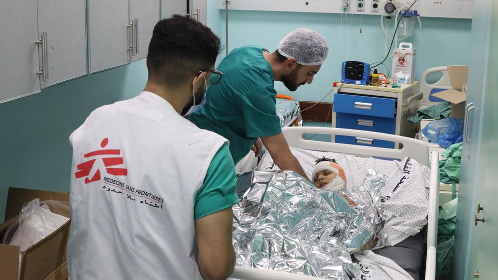 Image showing patients, little boy, at a hospital, Al Shifa hospital, in Gaza, Palestine. Israeli-Palestine war