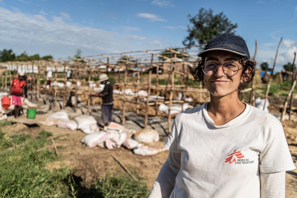 Lucille Trutta, Watsan Manager for MSF in Pemba is seen at a site where she and her team are building new latrines