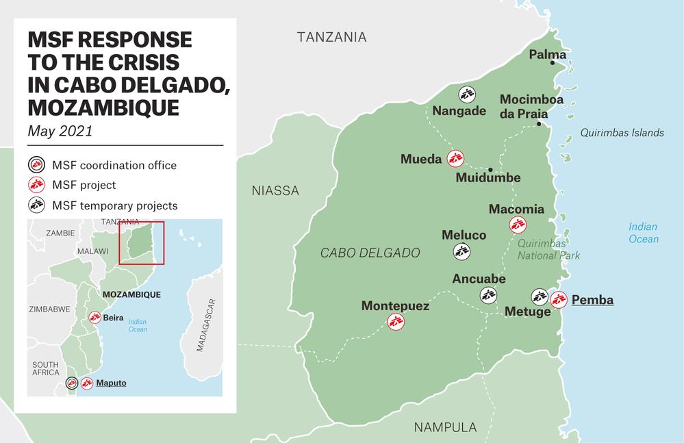 A map of MSF's activities in Mozambique Cabo Delgado