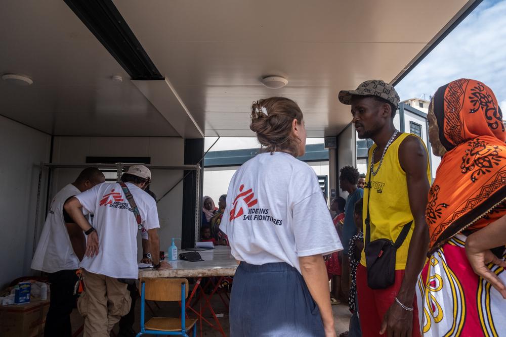 Members of MSF Natural Disasters team intervene in the shantytown on the heights of Majicavo, after cyclone Chido hit Mayotte island on December 14, 2024