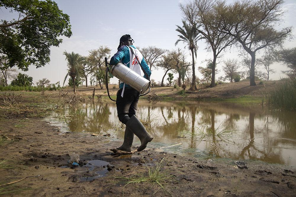 Once the water points are identified, the MSF team observe the level of larvae that exists. Then, they assess the necessary quantity of insecticides to use for each point according to the technical criteria the MSF agents have.