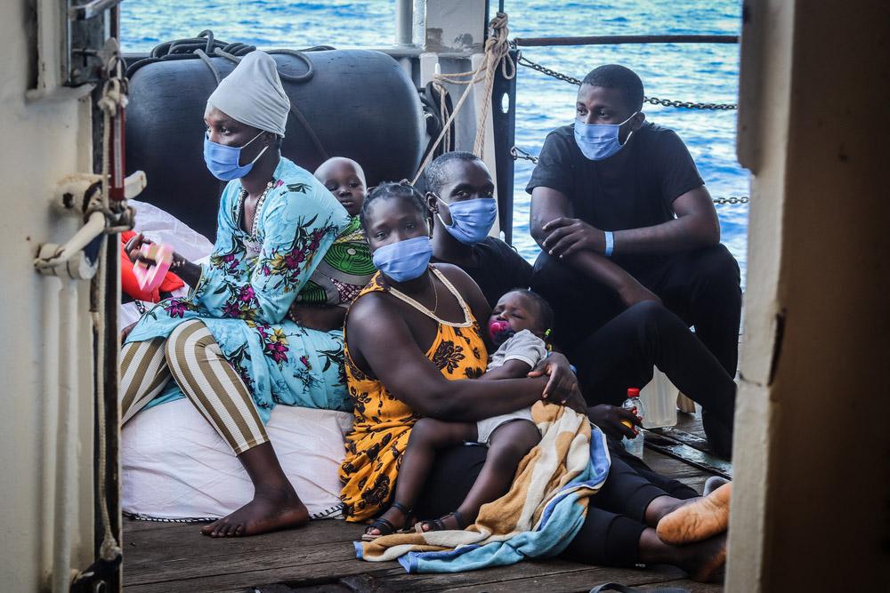 People who have been rescued on Sea Watch 4