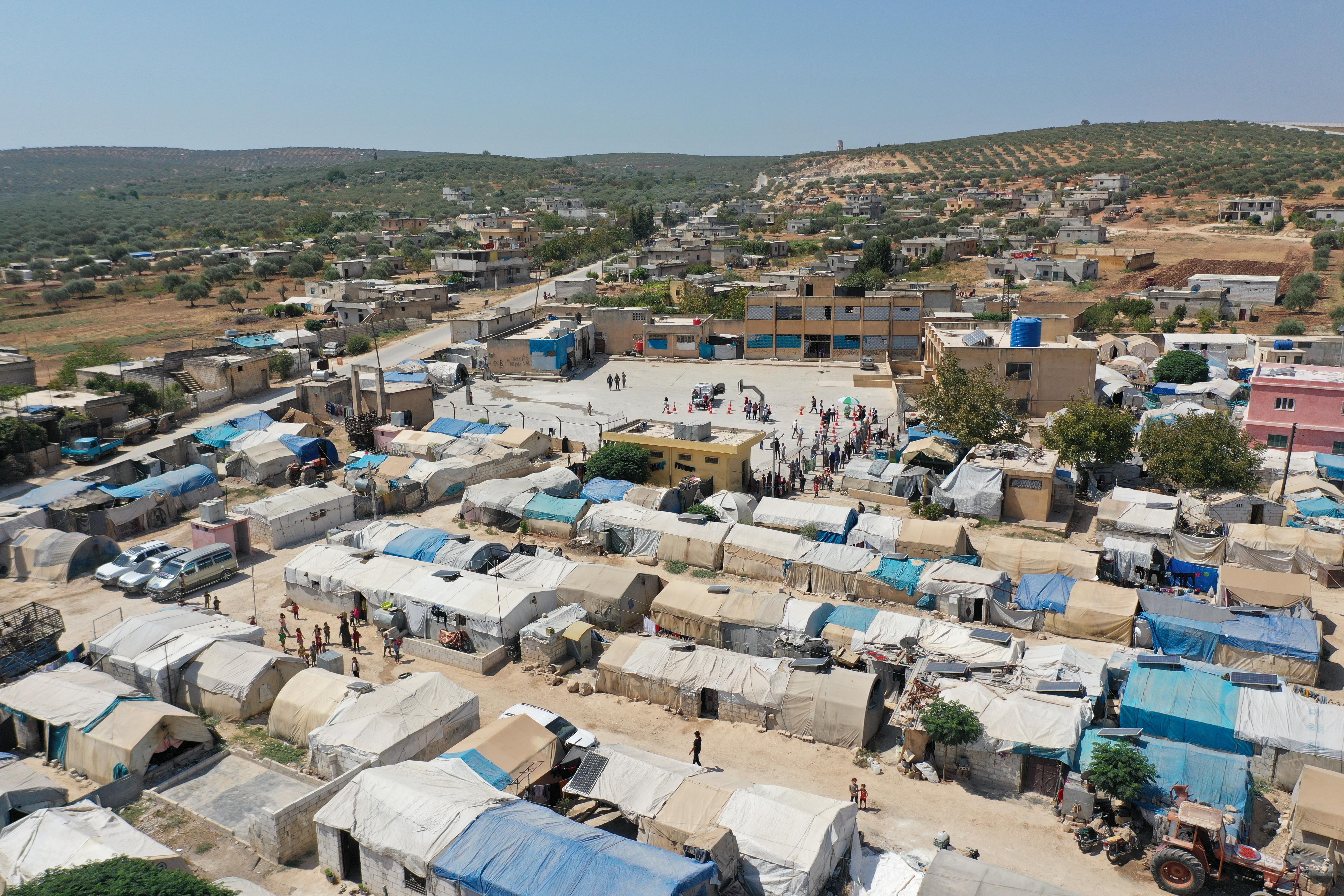 Aerial view of a camp in Idlib governorate, northwest Syria, where MSF teams are organising a distribution of hygiene kits for internally displaced families.