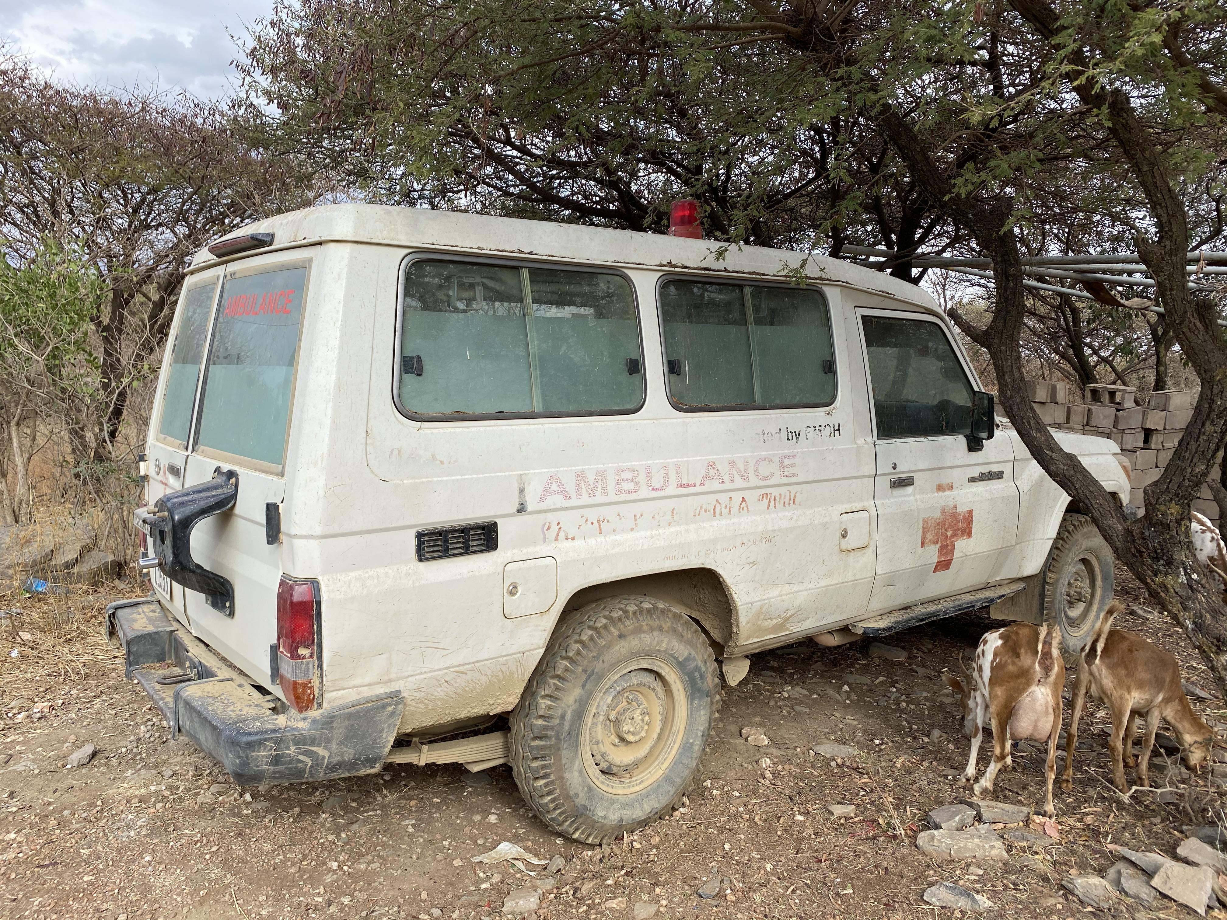 A picture of one of the ambulances hidden by the community around the town of Abyi Addi, in central Tigray, to avoid being taken by armed groups. 