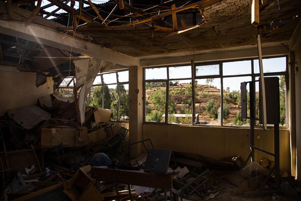 A destroyed classroom at Tsegay Berhe school in Adwa, central Tigray. The school was hit by rockets at the start of the conflict in this northern Ethiopian region.