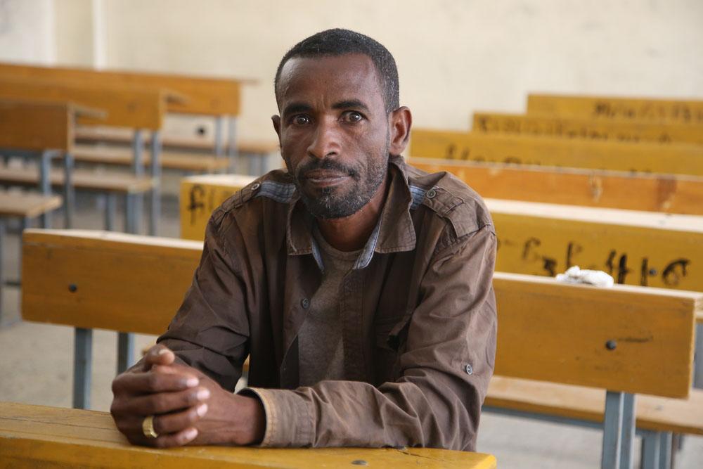 A picture of Ken Alew Gebrekristos, 38, is a metal welder from Edaga Arbi and father of four. He has taken refuge in the city of Adwa, in central Tigray.