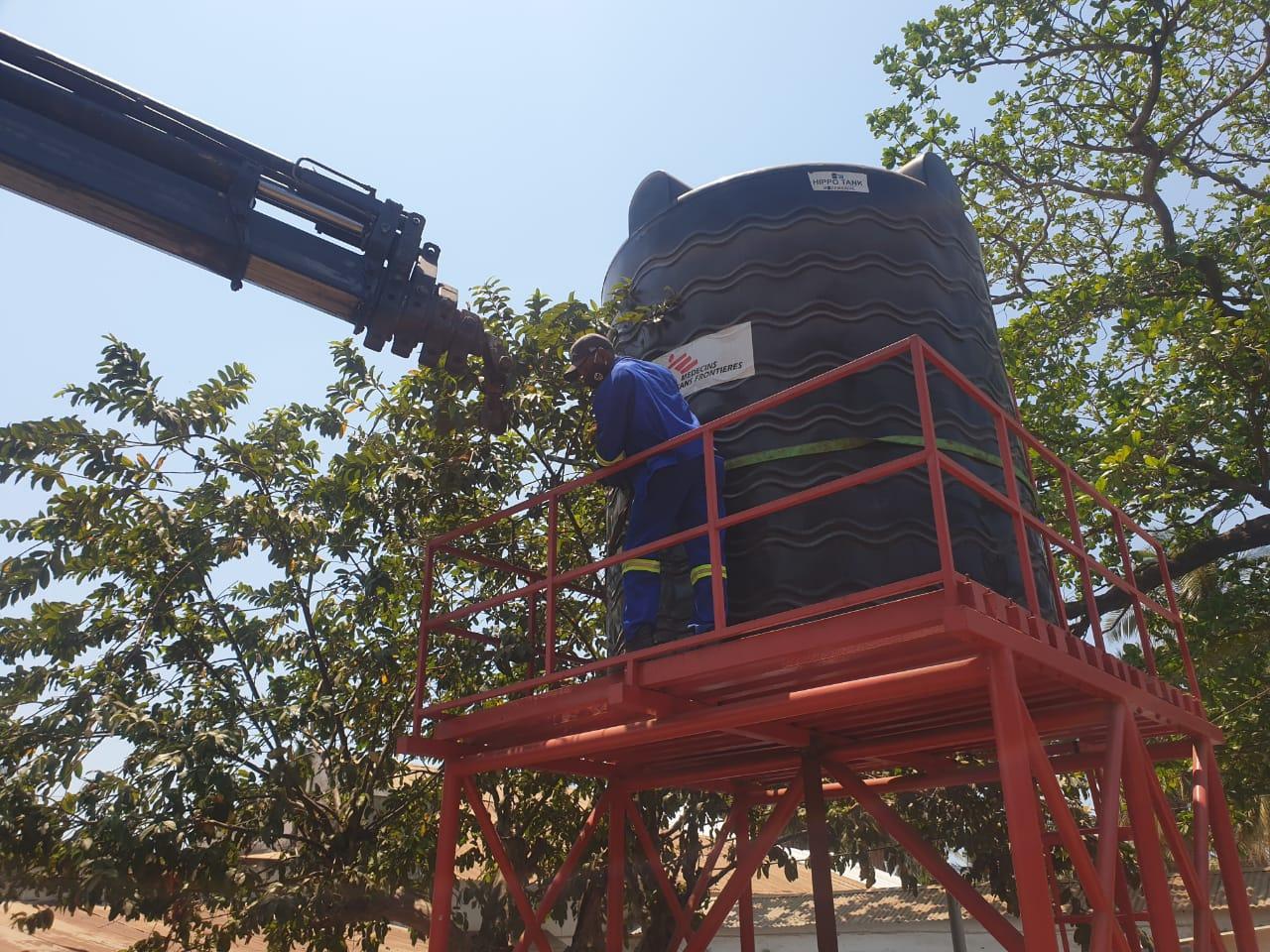 Picture of the construction of a water system consisting of a borehole and solar pump in Pemba.