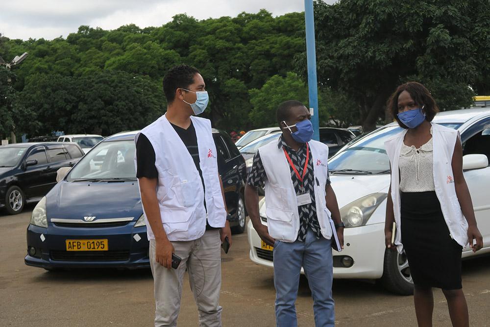 A picture of MSF staff outside the Parirenyatwa Hospital 