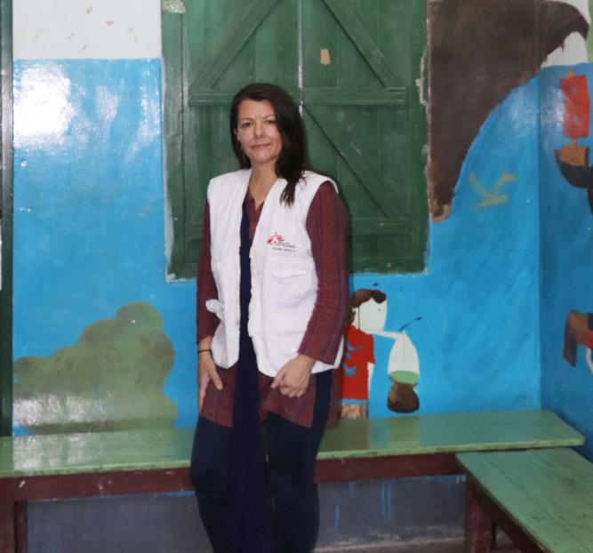 Kathy Lostos, working as a Mental Health Activity Manager in MSF’s Kutupalong facility.