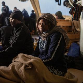 Derichelle onboard the Geo Barrents with other survivors