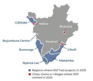 MSf, Doctors Without Borders, Map of MSF activities in Burundi