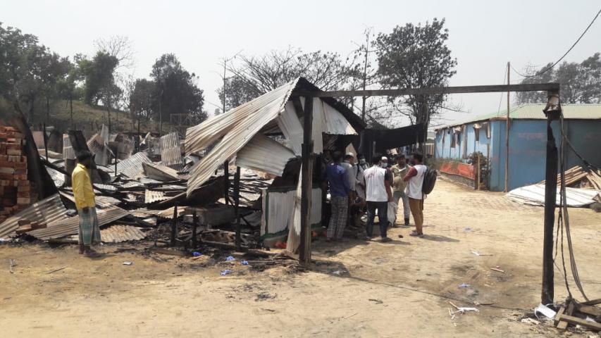 A picture of burnt structure at the Cox's Bazaar refugee camp in Bangladesh