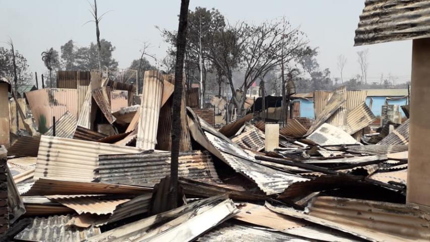 A picture of burnt structure at the Cox's Bazaar refugee camp in Bangladesh