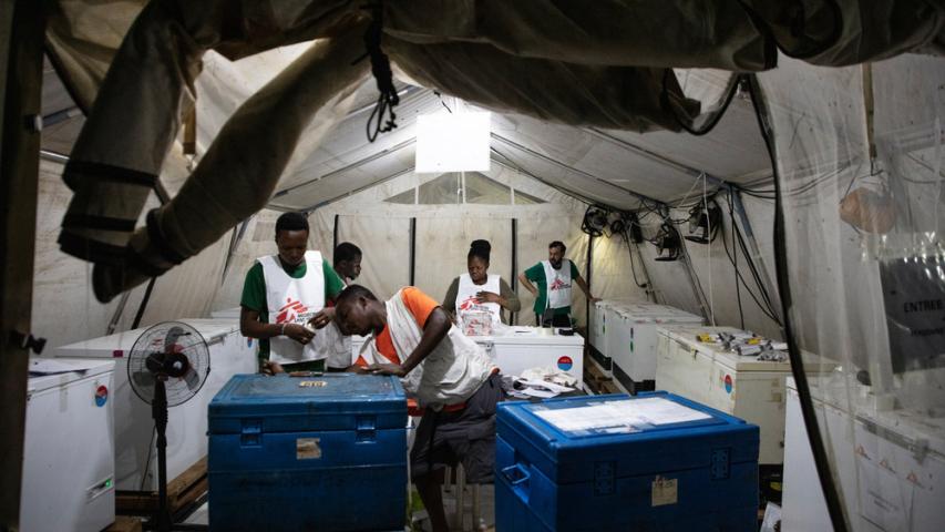 Cold chain room at the Doctors Without Borders (MSF) base in Bangabola