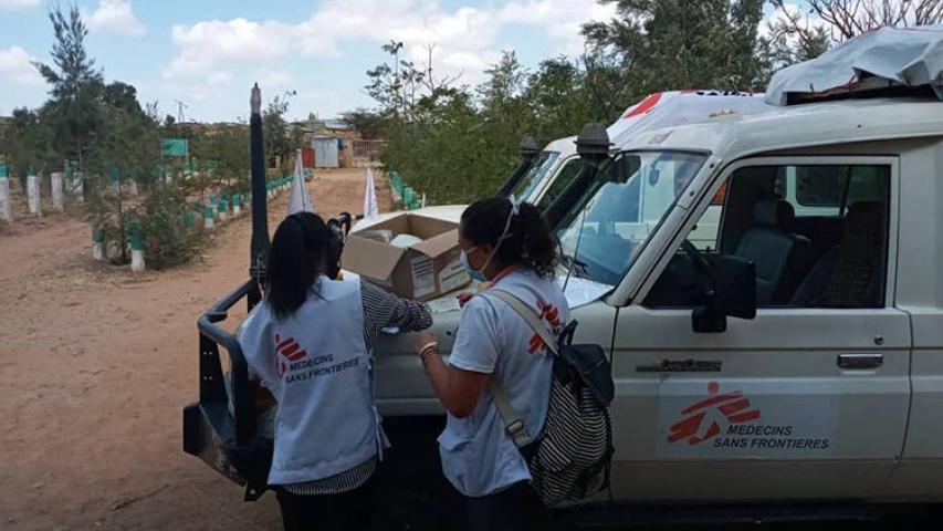 MSF staff prepare for a mobile clinic in Megab, south-west of Adigrat town