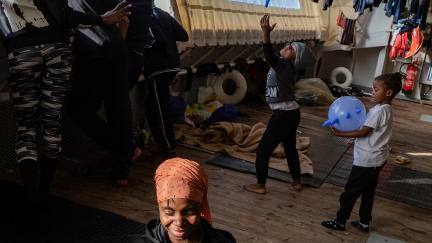 Children on the ‘streamer deck’ playing on MSF Geo Barrent