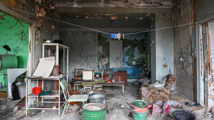 Destroyed hospital in Lyman, Donetsk Oblas during the attacks in Ukraine